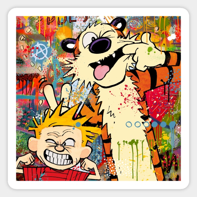 Calvin & Hobbes pop art Sticker by christian@heltsort.com